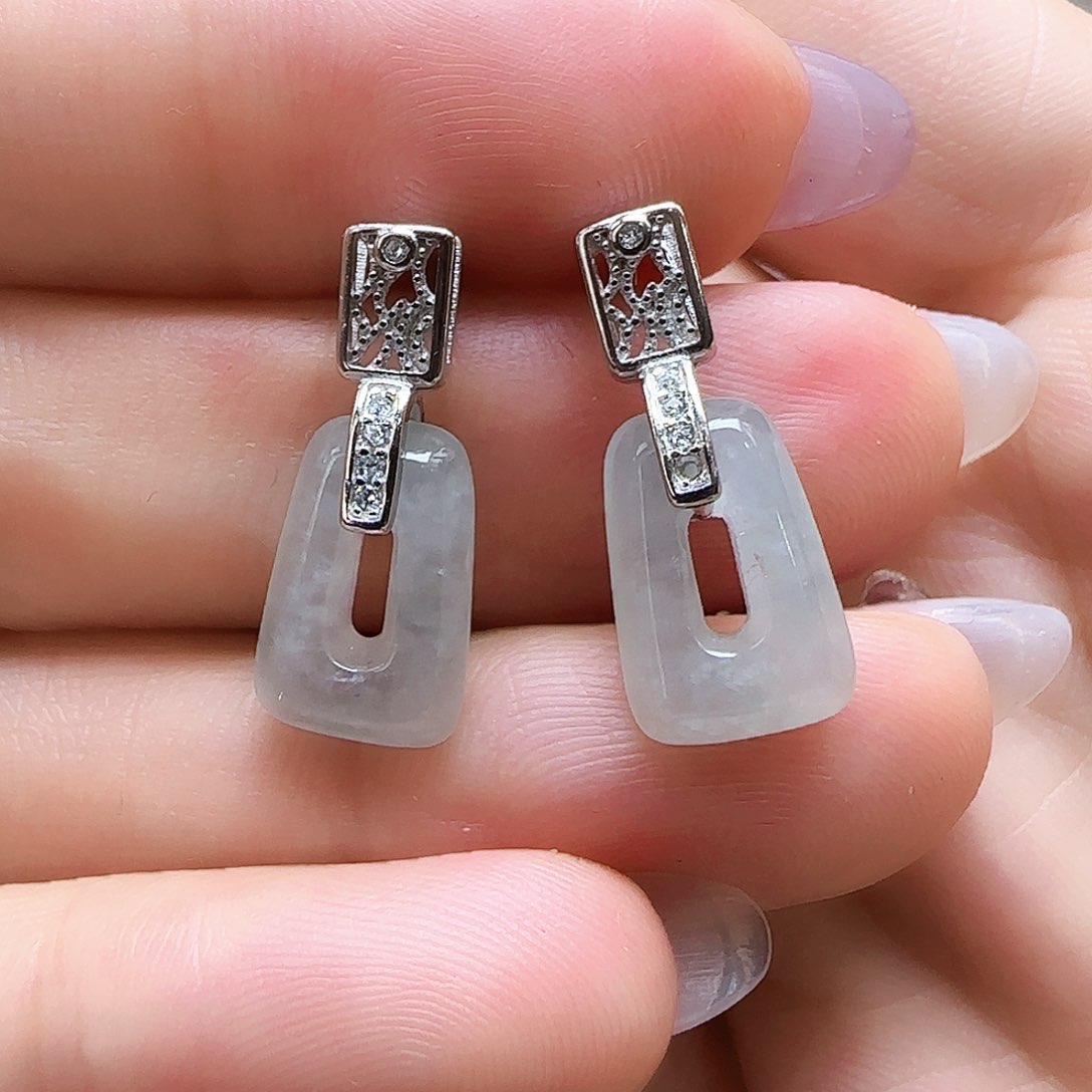 翡翠银S925镶嵌耳饰耳钉款