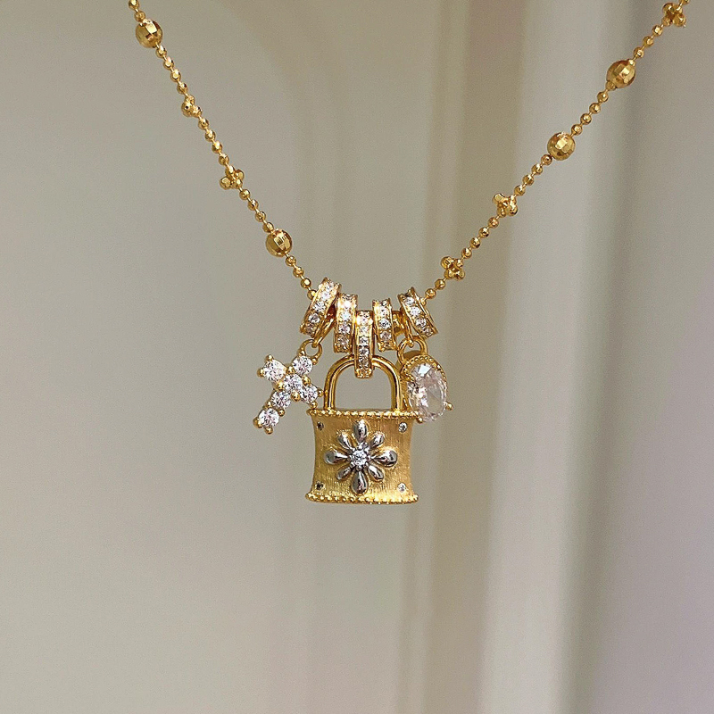 钛钢项链 梅姐饰品64 可拆卸~锁包跑环十字架项链锁骨链轻奢高级