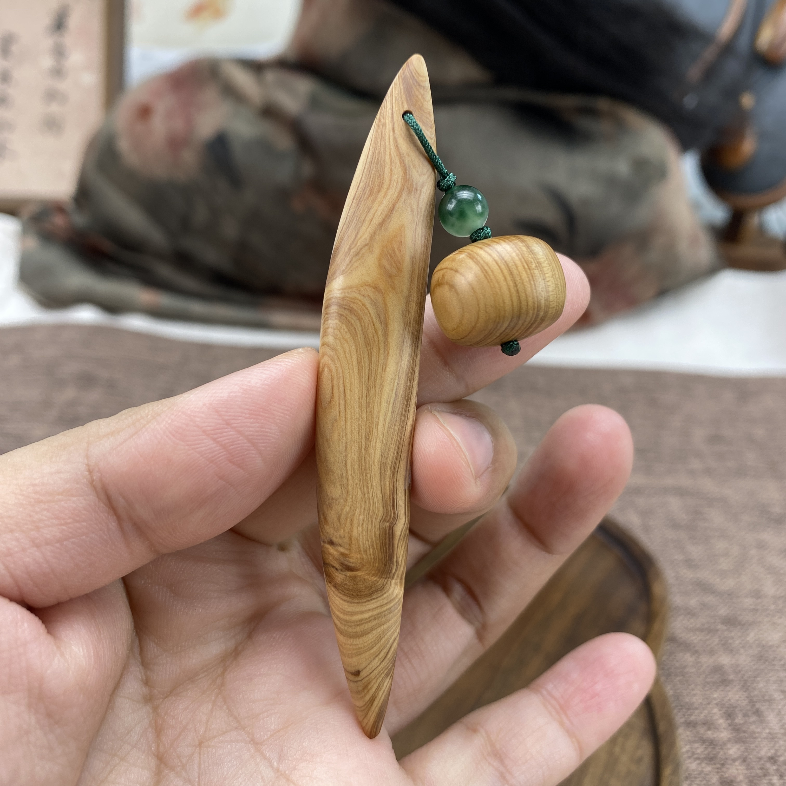 8.9cm手工崖柏双尖转运珠短簪步摇y735日常古典极简百搭国风发簪