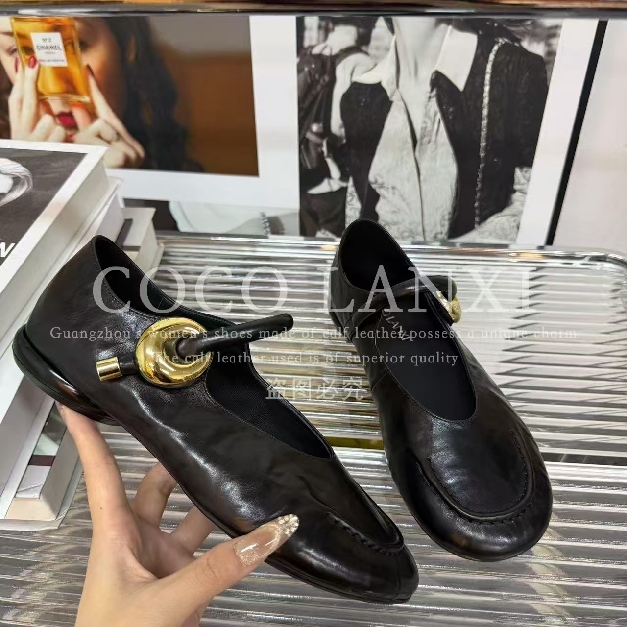 【COCO  LANXI】时尚休闲女士黑色英伦风平底圆头百搭单鞋25DX458LX