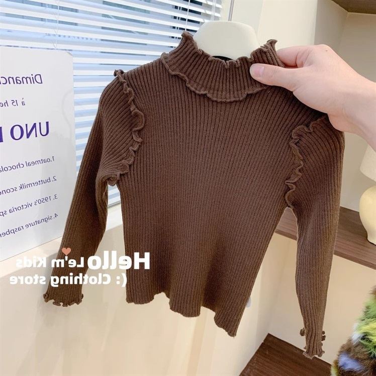 女童纯色半高领针织打底衫女宝宝秋装木耳边内搭上衣儿童毛衣童装
