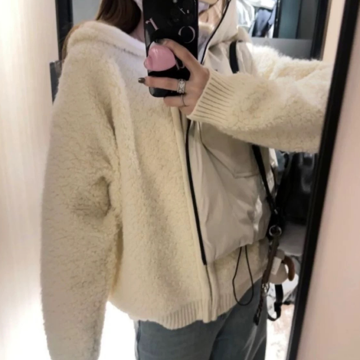 加厚 圈圈羊毛拉链连帽外套