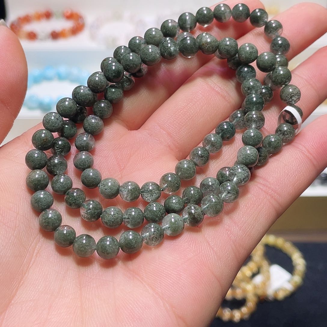 水晶手链未镶嵌绿幽灵三圈6.4