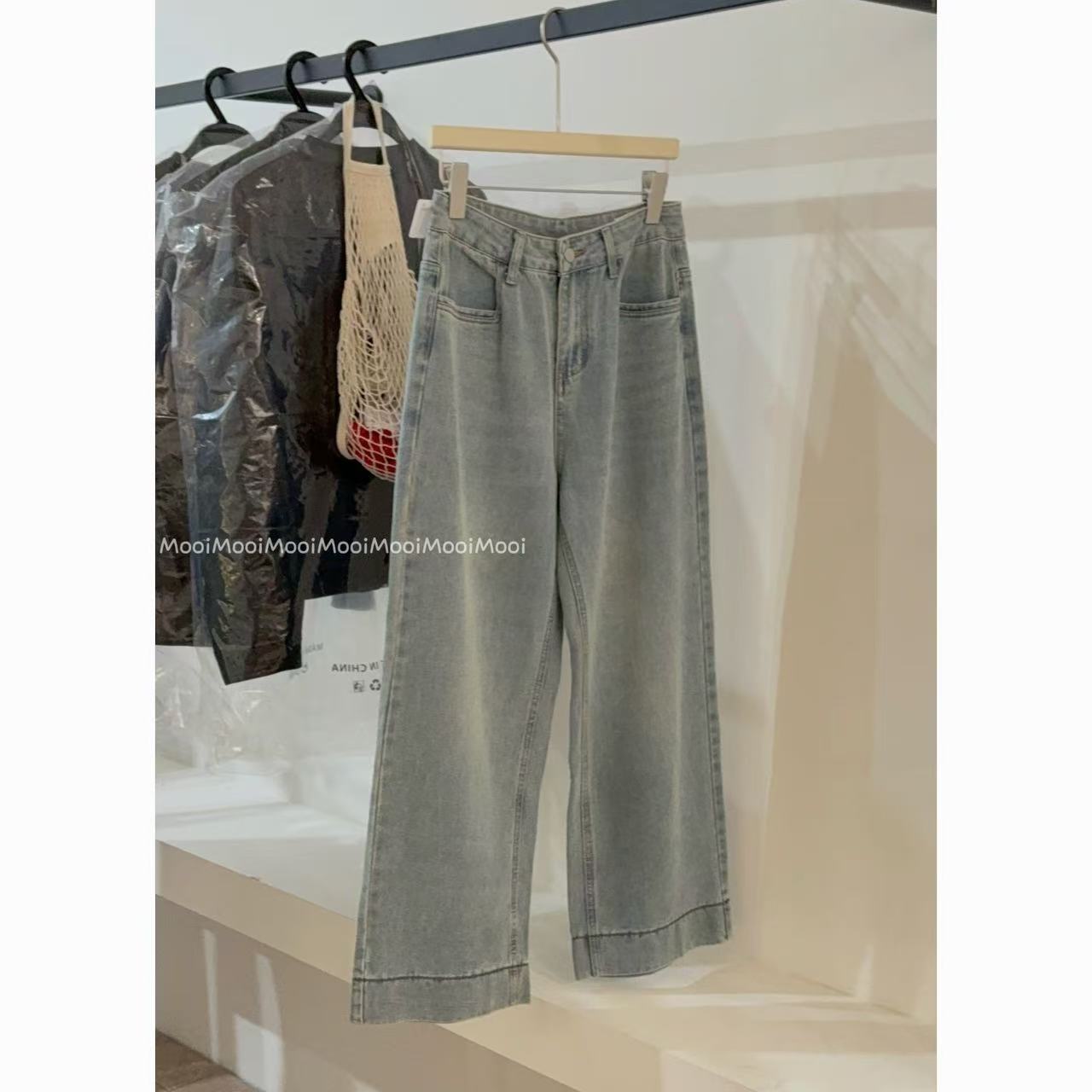 【mooi】'软'春夏新款韩版ins风小众设计感牛仔休闲裤