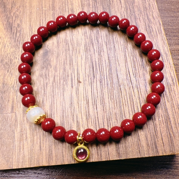 含辰砂工艺品含辰砂工艺品高含量辰砂手串配珍珠