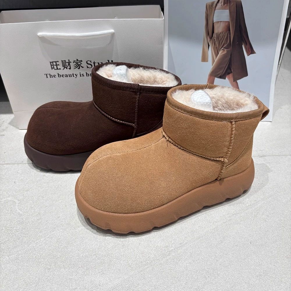 加绒保暖真皮厚底增高雪地靴女2025新冬百搭休闲轻便防滑防寒棉鞋