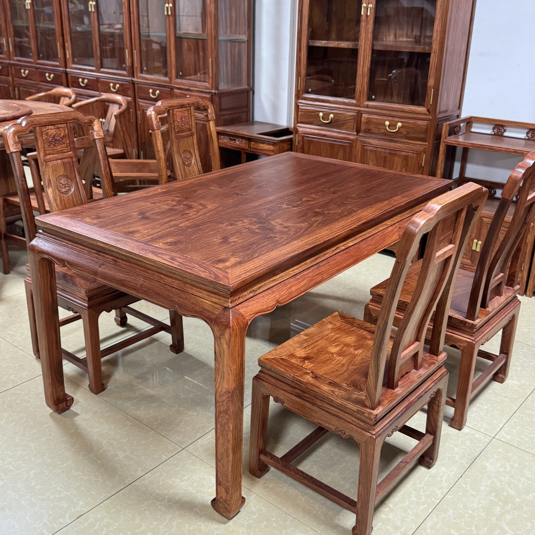 刺猬紫檀长餐台148@88@78高长餐桌搭配4个豪华国色天香餐椅古典