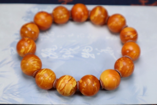 天然老蜜蜡圆珠手串尺寸14.1mm，25克