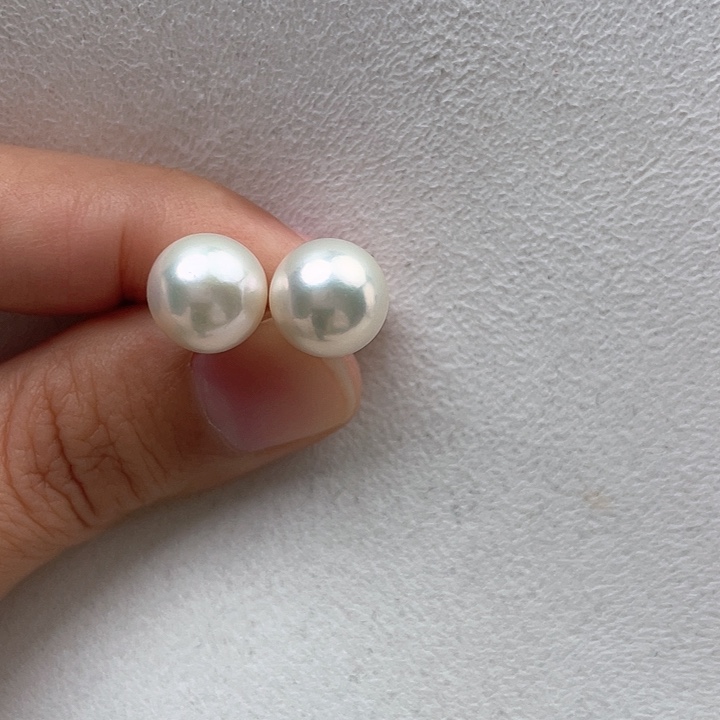 淡水珍珠耳饰18K金镶嵌10-11