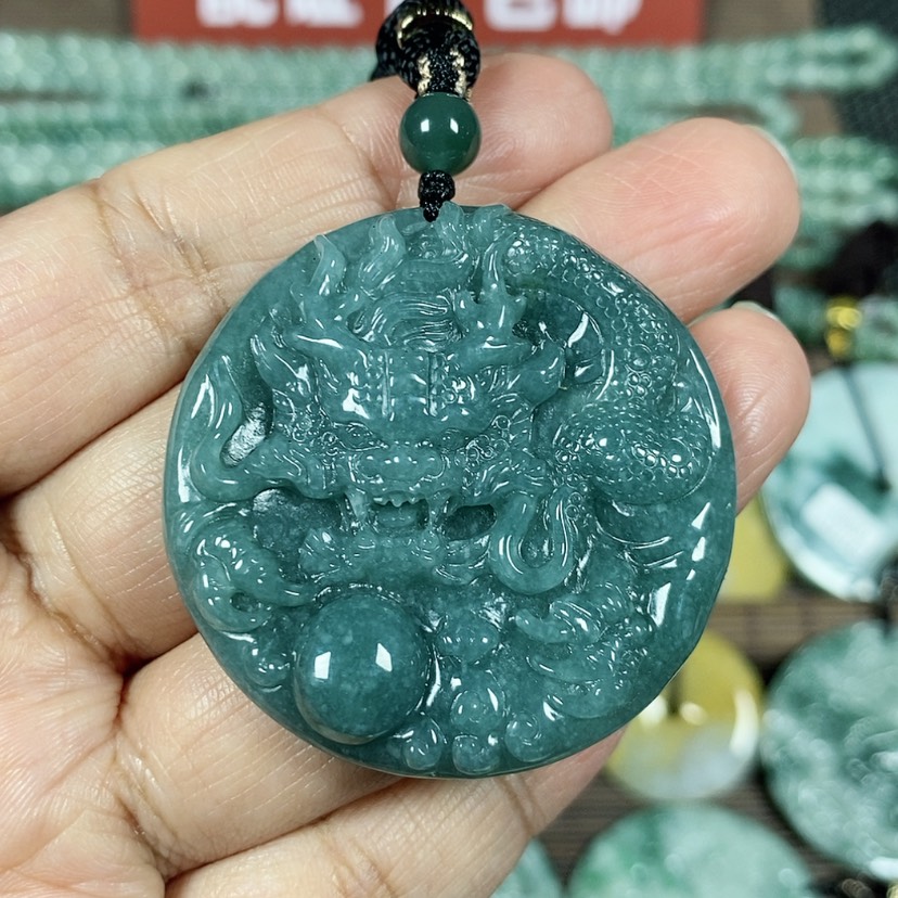 【闪购商品】翡翠颈饰未镶嵌玉吊坠翡翠玉圆形龙牌