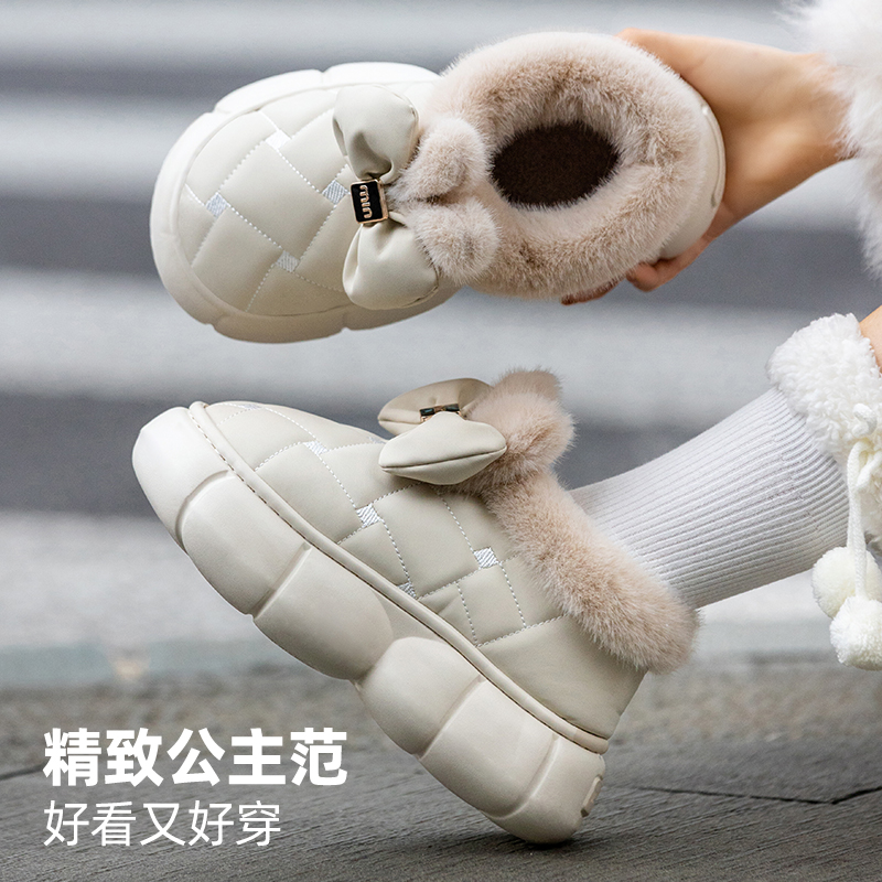 洋山公羊蝴蝶结防水包跟棉鞋女加绒保暖防滑厚底EVA秋冬季棉拖鞋