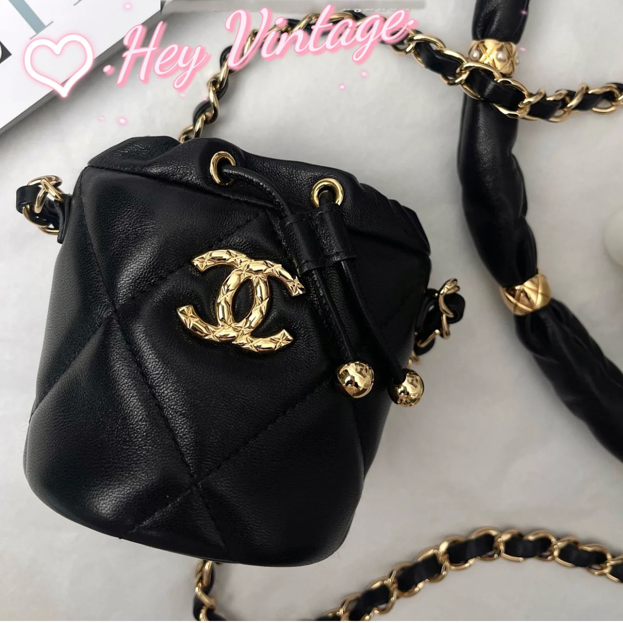 95新 Chanel/香奈儿 黑金mini 水桶包 31开 8cm 12438450