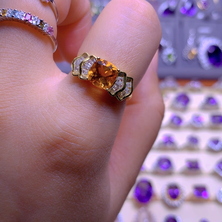 黄晶戒指银S925镶嵌万***_