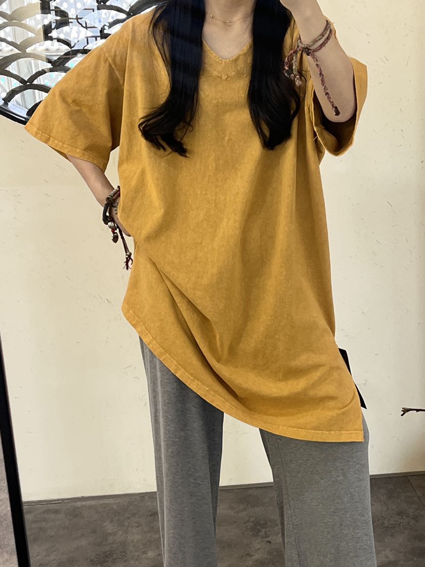 9075夏季新款韩版宽松中长款纯色短袖T恤女百搭上衣