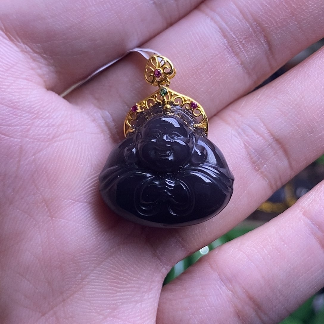 和田玉烟紫抱抱佛未镶嵌