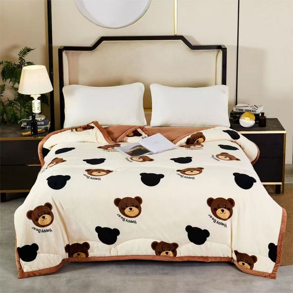 【试睡30天】咖啡小熊牛奶绒四季被1.5*2米可机洗不掉毛中厚度