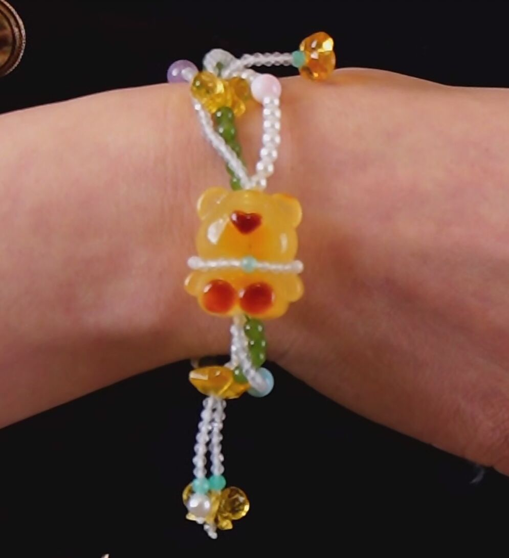【宇涵珠宝】蜜蜡小熊DIY珍珠手链-多样性发