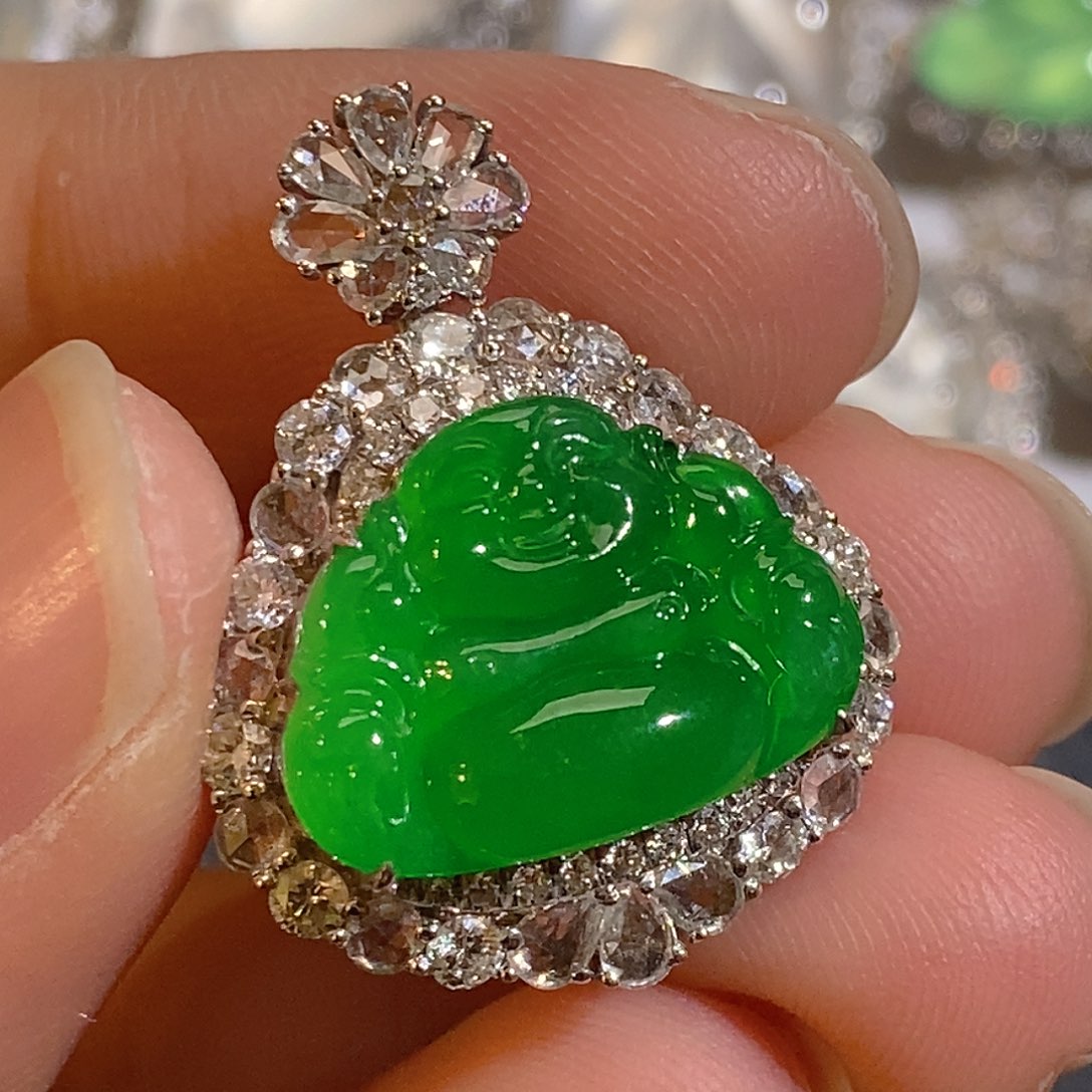 翡翠颈饰18K金镶嵌天然缅甸A货翡翠