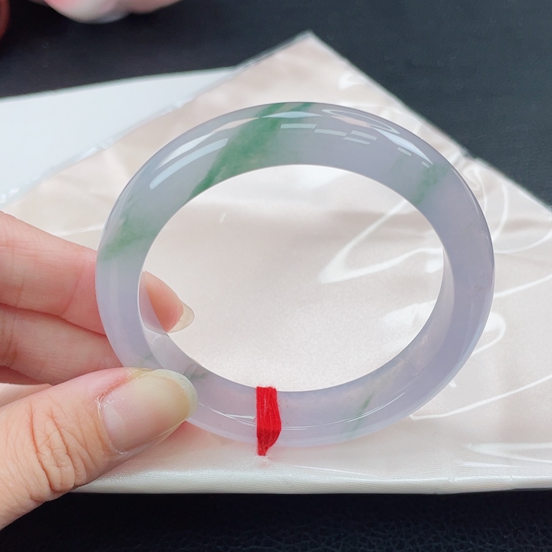 翡翠未镶嵌手镯冰紫绿花