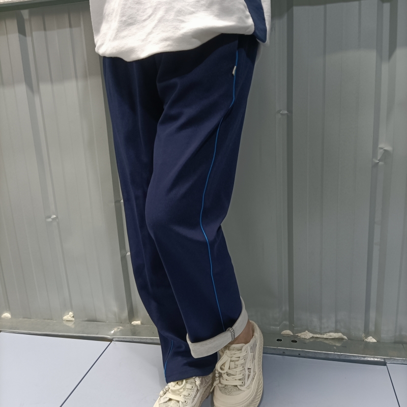 加肥加大一道细蓝杠棉料校服裤子春秋男女中小学生藏蓝细蓝条校裤