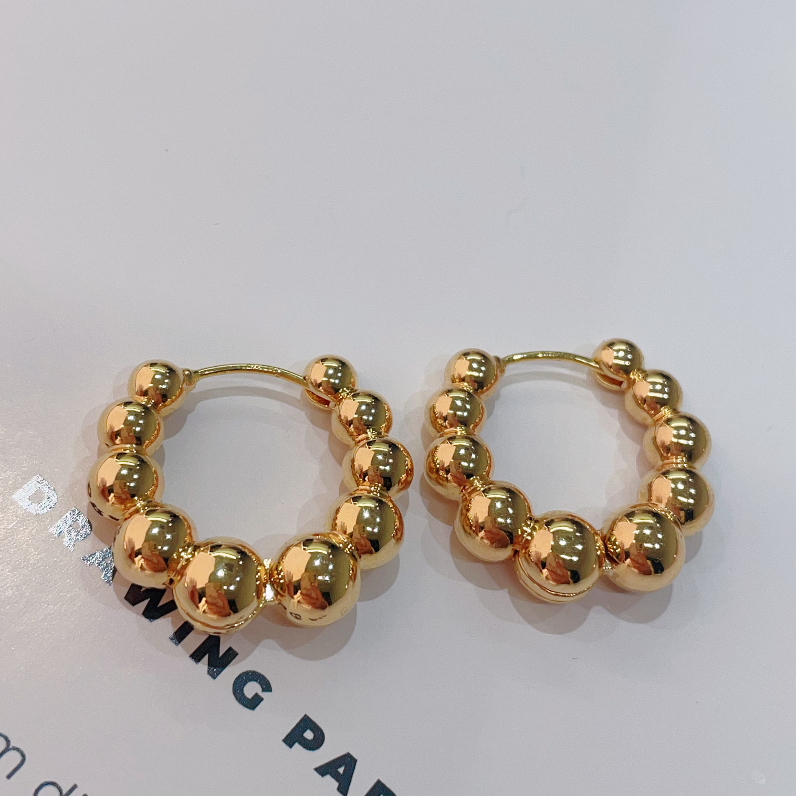 【JYY】18k金珠珠耳环耳圈时尚百搭圈圈金色欧美气质