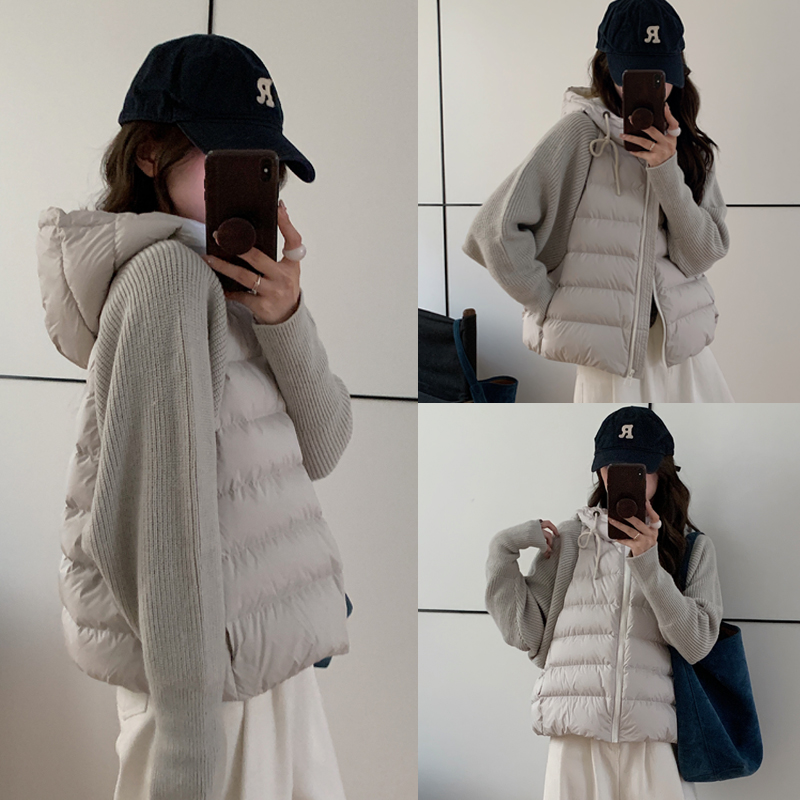 轻薄针织拼接棉服女短款2025冬季新款假两件棉衣韩版宽松冬装外套商品图