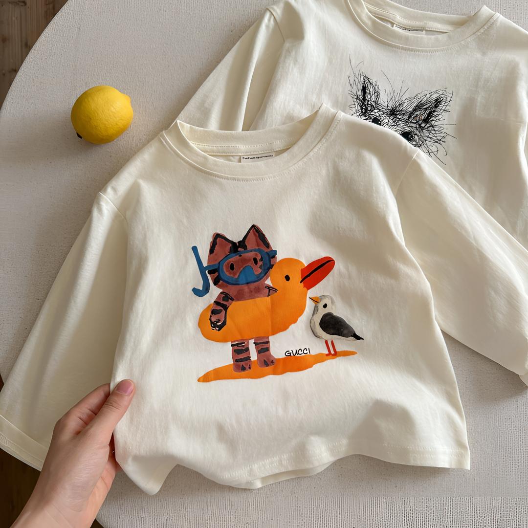 儿童动物T恤长袖2025春秋新款男童上衣纯棉宝宝可爱打底衫女洋气