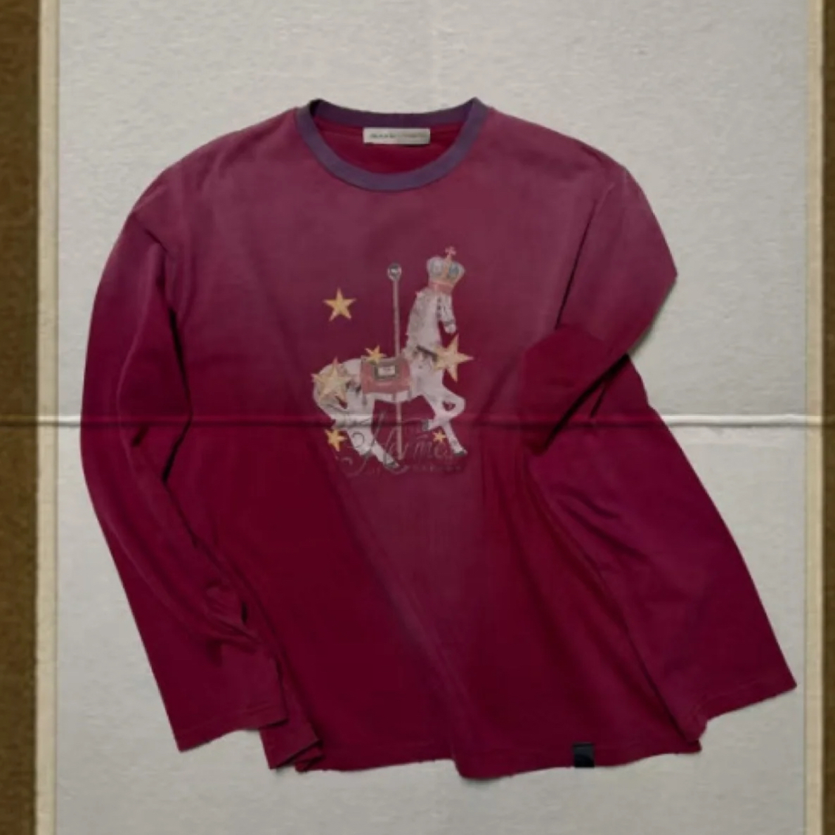 LM梅紫色做旧涂鸦小马图案长袖上衣