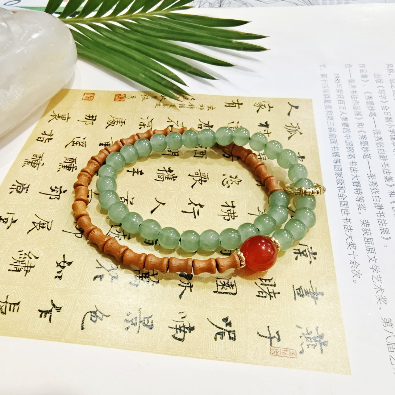 非金属仿水晶手链 檀香木竹节双圈手串手链男女跑环手链文玩佛珠