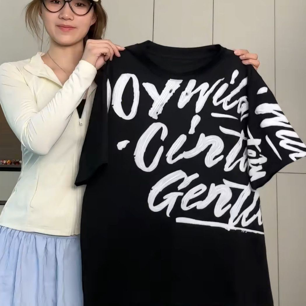 美式印花T恤重磅字母涂鸦设计高级夏季流潮流时尚短袖上衣