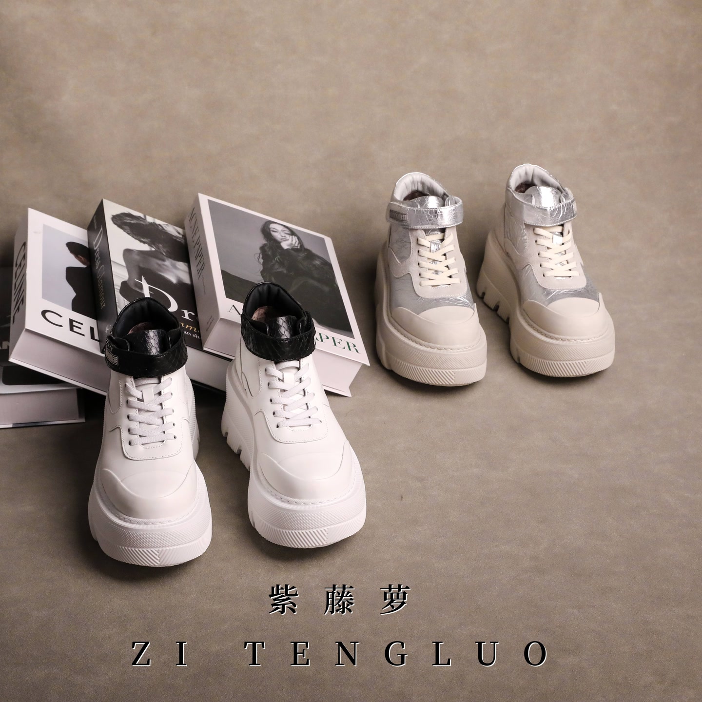 ZiTengLuo/25年早冬新款牛皮蛇皮加绒休闲女鞋2519105