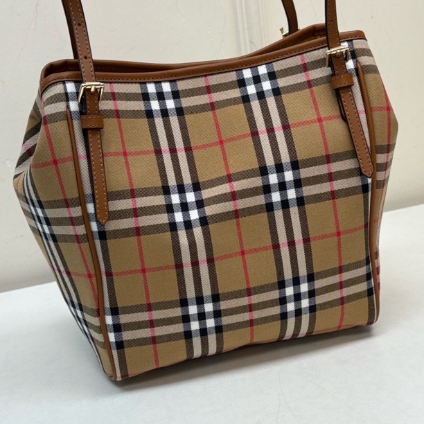 57153 格子织物+牛皮托特单肩包，尺寸：28x26x15cm