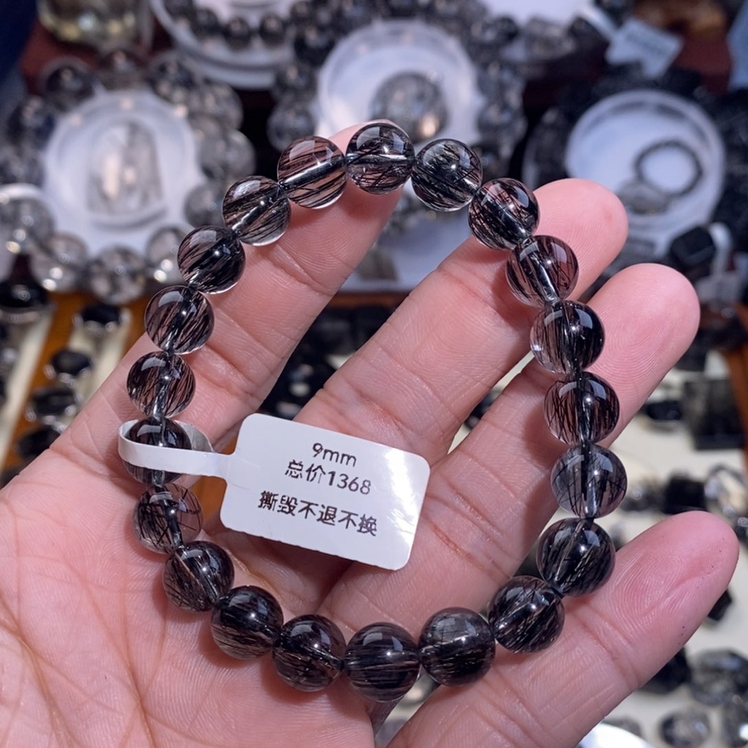 水晶未镶嵌手链黑发晶全透体满发顺发9mm高货