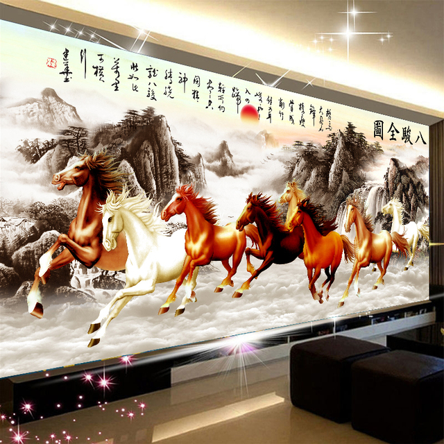 钻石画2025新款满钻客厅高级5d八骏图马到成功点砖石粘贴画十字绣