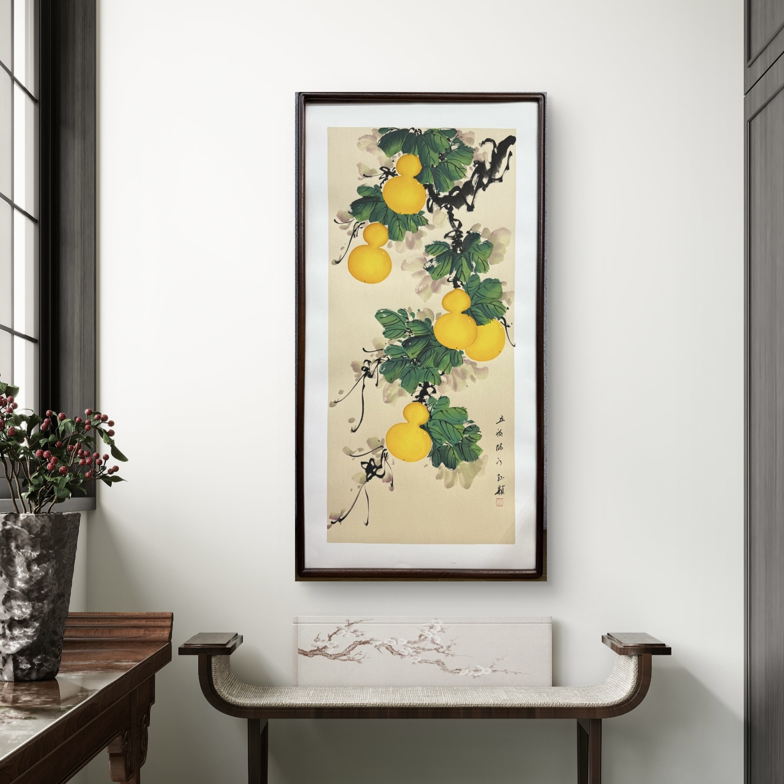 孙颖老师“五福临门”53*103带框画作