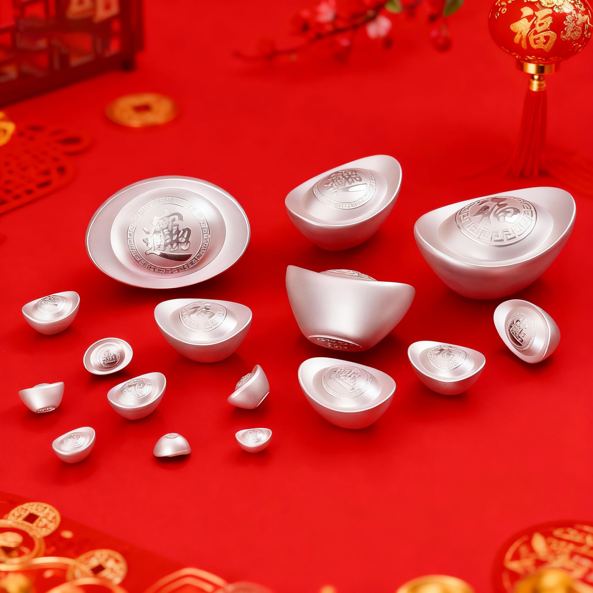 足银银制品 银元宝足银999实心福字招财进宝家用结婚高档银摆件