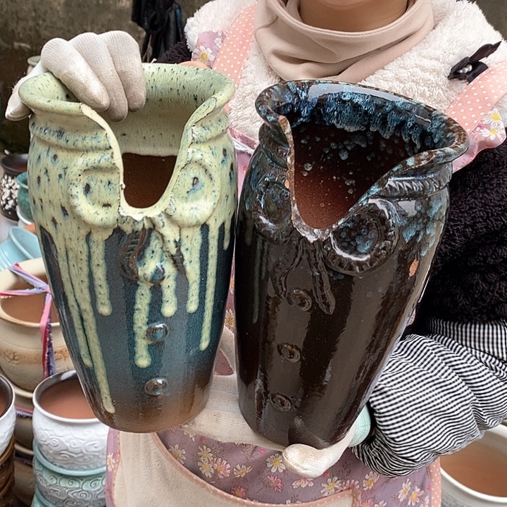 紫砂花盆瑕疵口14高25