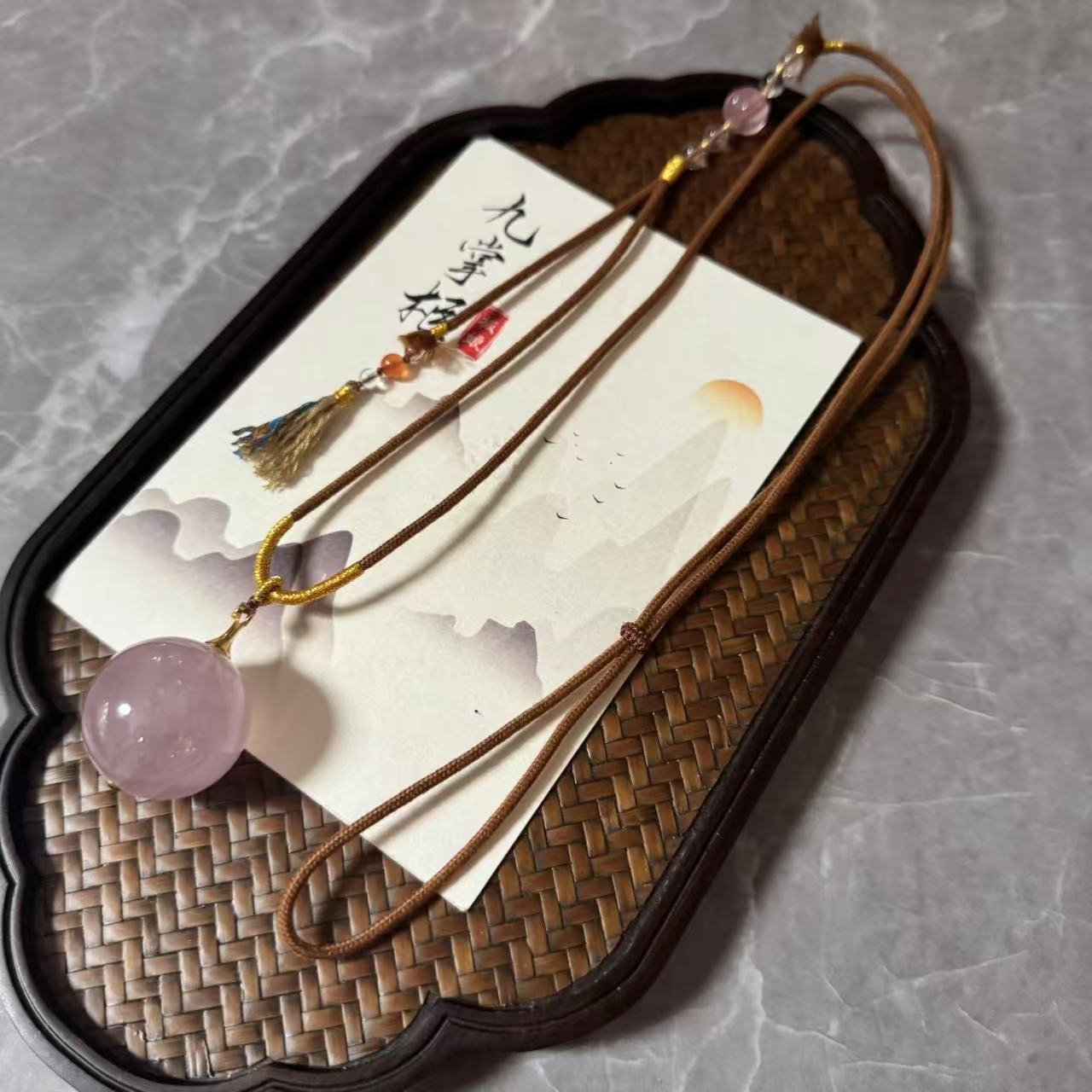 粉韵情弦—天然粉晶大单珠吊坠—多样性发其一约28mm