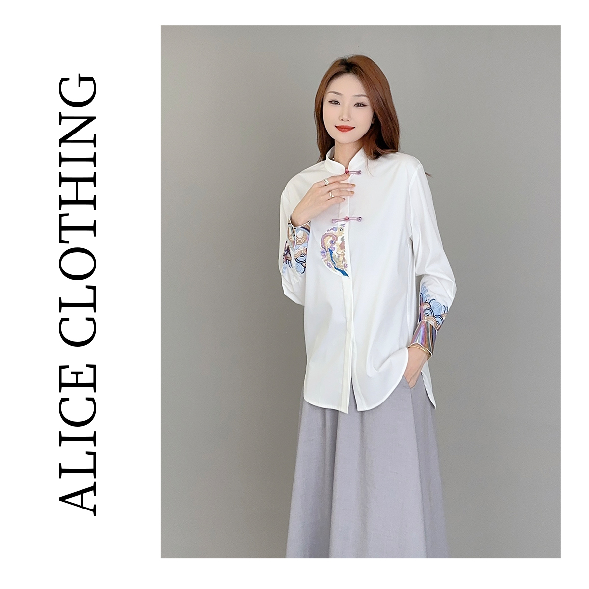 1 alicelulu“龙戏云间”国风衬衫华美刺绣 优雅通勤 S2136909G