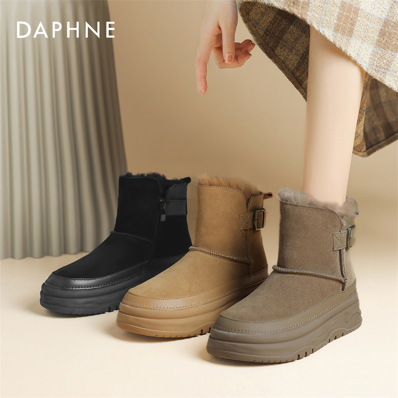 达芙妮厚底雪地靴女2025新款冬季加绒加厚保暖棉鞋防滑大棉鞋女款