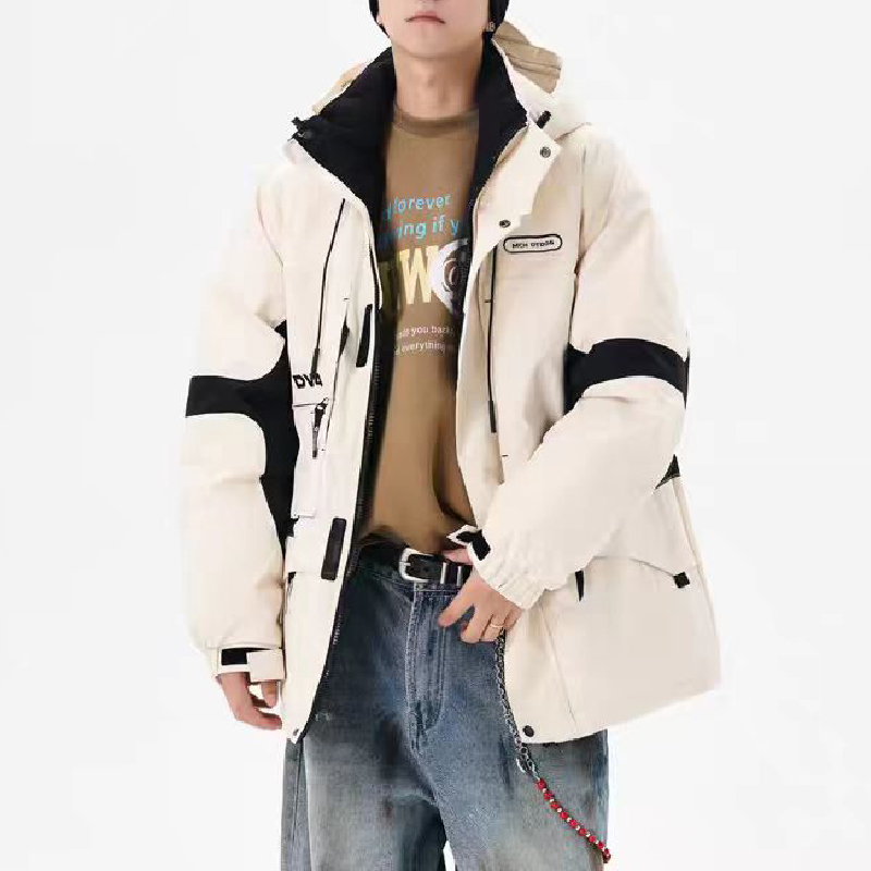 拼接连帽男女同款冬休闲爆款防风潮流保暖棉服6C978