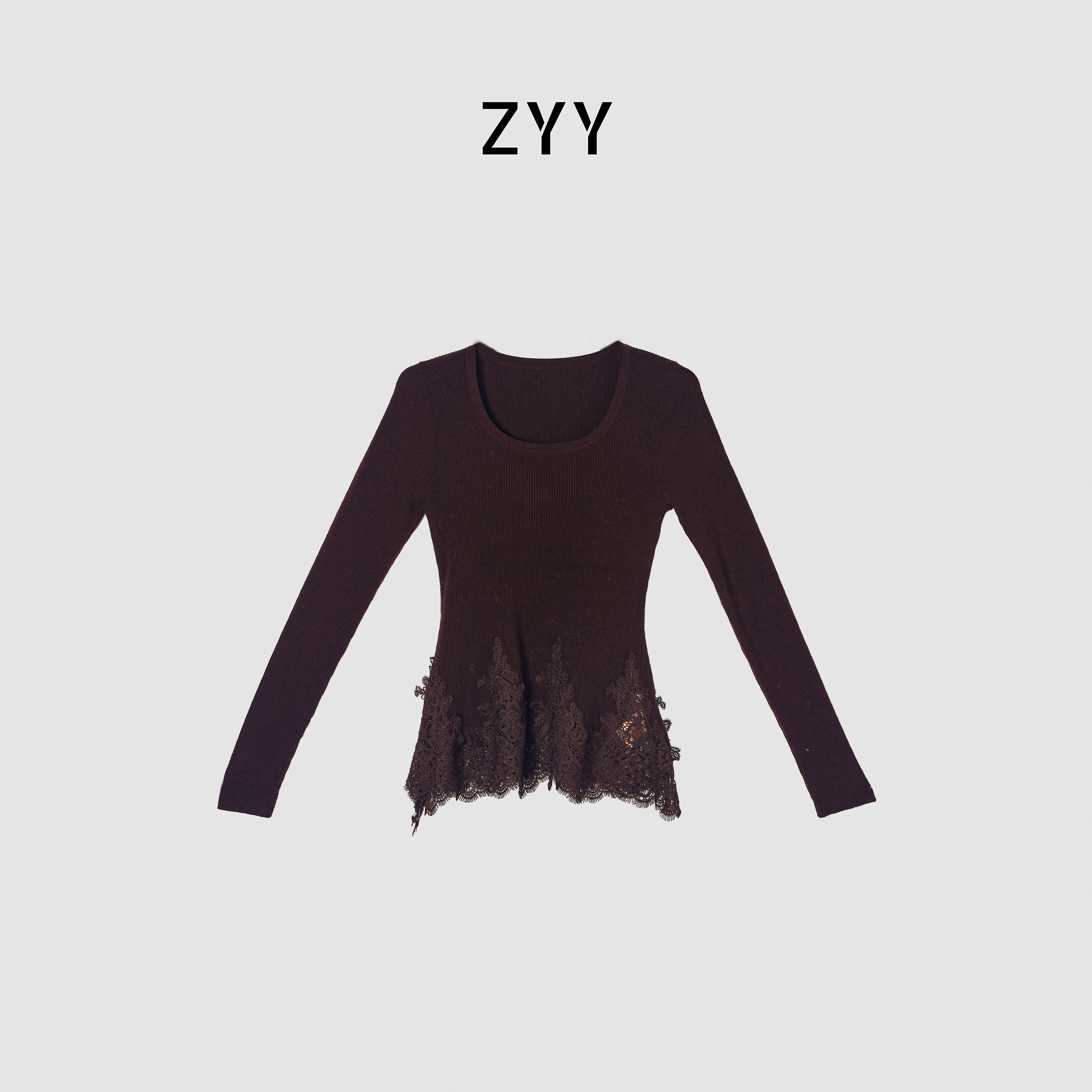 ZYY【岛屿花园】2025S/舒适花边长袖修身显瘦蕾丝衫X25DMY06113