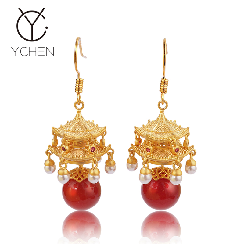 铜合金耳饰 原创设计国风精致宫灯耳环女新中式轻奢耳饰百搭耳坠