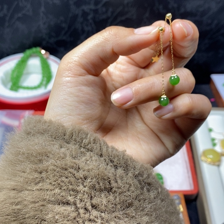 和田玉耳饰18K金镶嵌