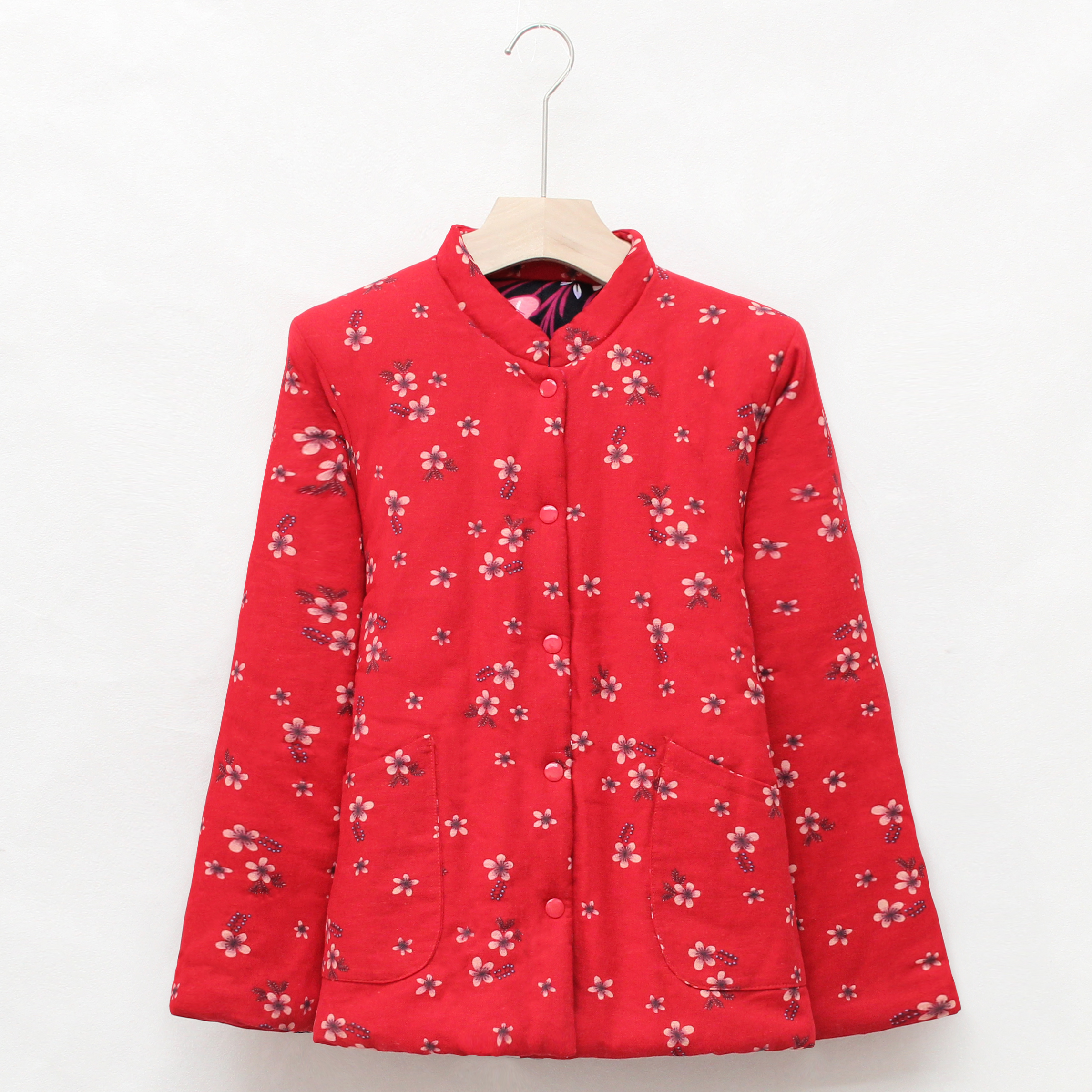 『红色小花』纯棉新疆冬季棉花棉上衣外套棉服女士短棉袄外穿家居