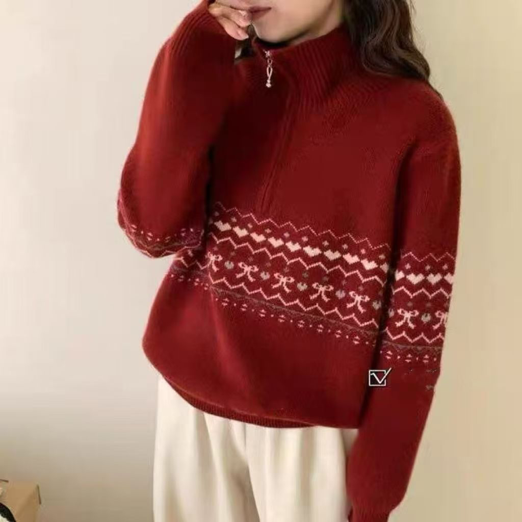 2025年好好家秋冬季新款半拉爱心图案针织毛衣打底