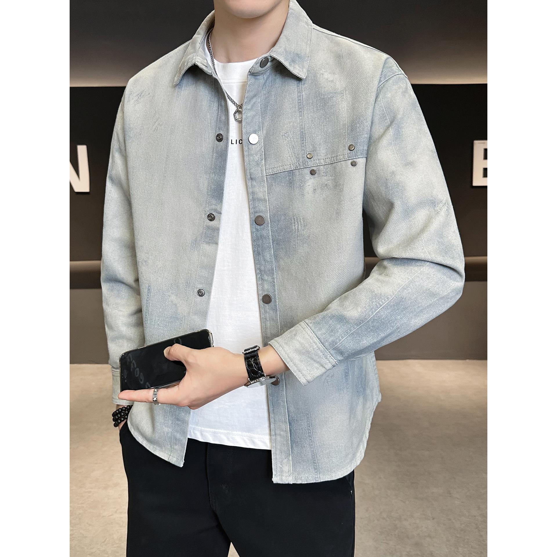 衬衫式牛仔外套男薄款潮牌秋季新款2025年时尚渐变牛仔褂子男夹克