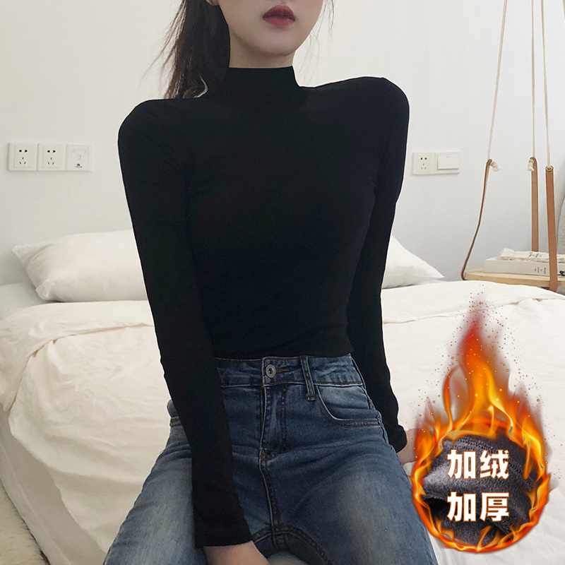 翻领打底衫女内搭长袖t恤2025秋冬紧身显瘦百搭保暖上衣203B