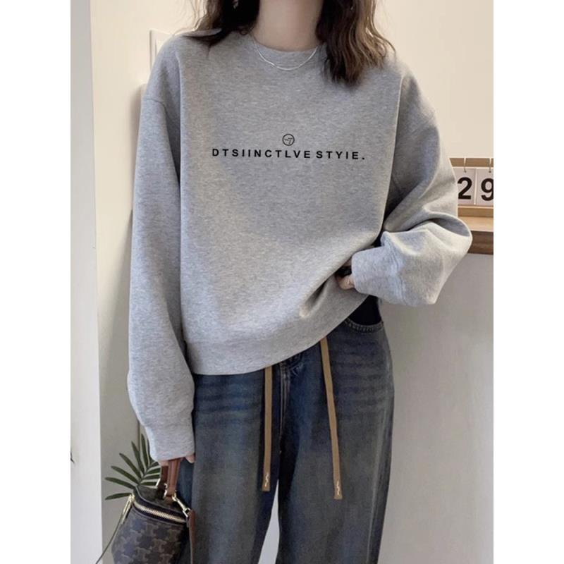 秋冬季胖mm大码时尚百搭卫衣女韩版宽松套头外套休闲圆领加绒上衣