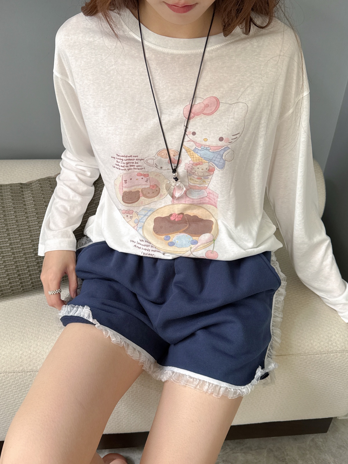 可爱Kitty猫罩衫！甜美防晒KT猫印花长袖t恤女夏季宽松空调衫上衣